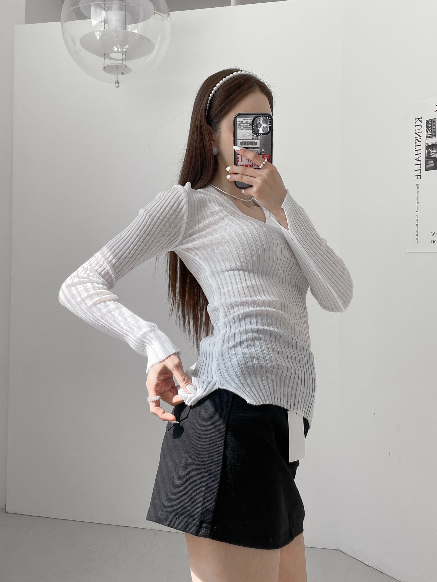 Vネックスリットスリムリブニット | 詳細画像3