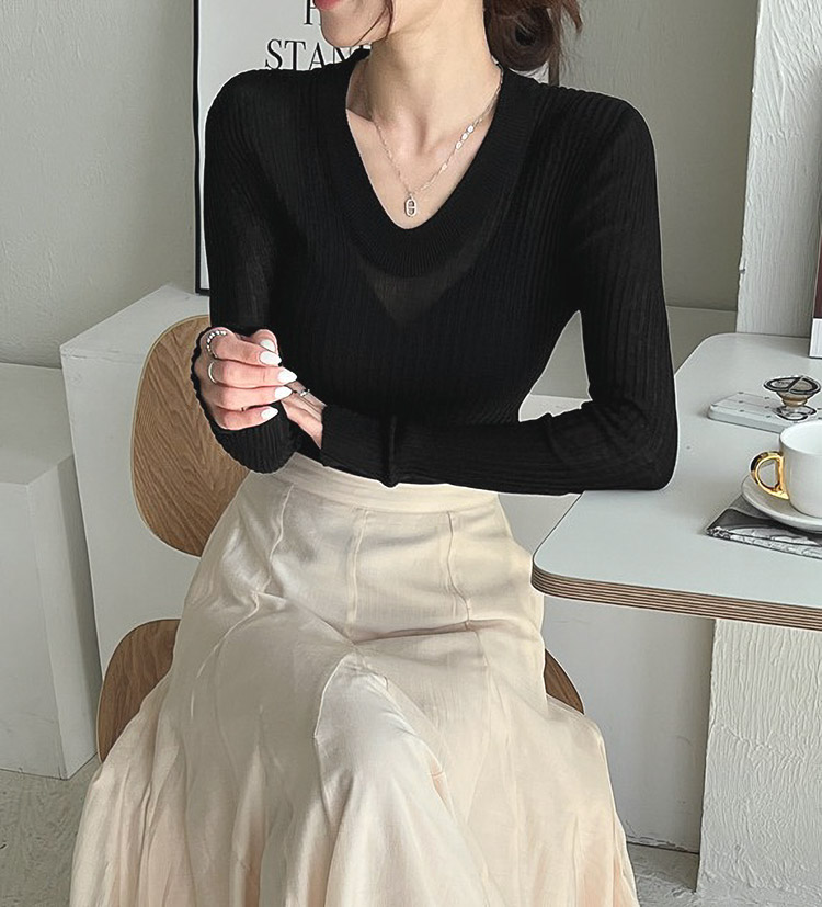 Vネックスリットスリムリブニット | 詳細画像6