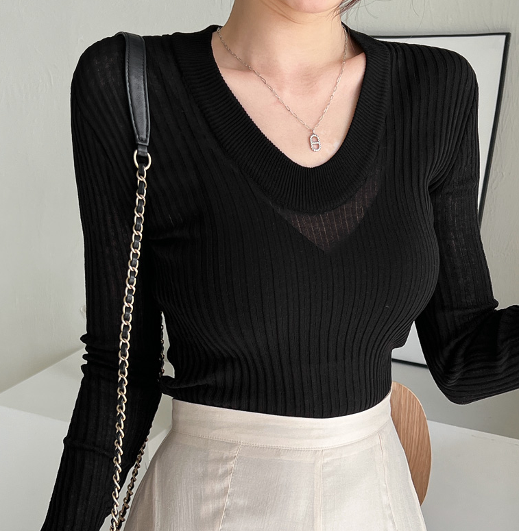 Vネックスリットスリムリブニット | 詳細画像7