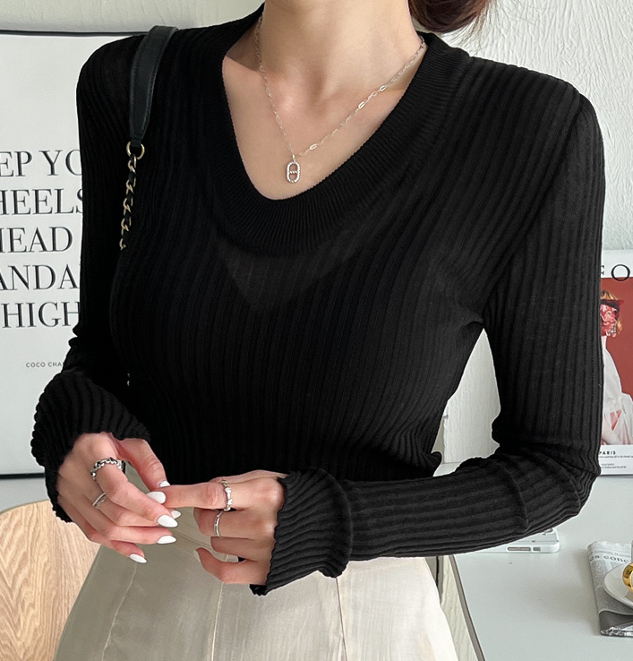 Vネックスリットスリムリブニット | 詳細画像8