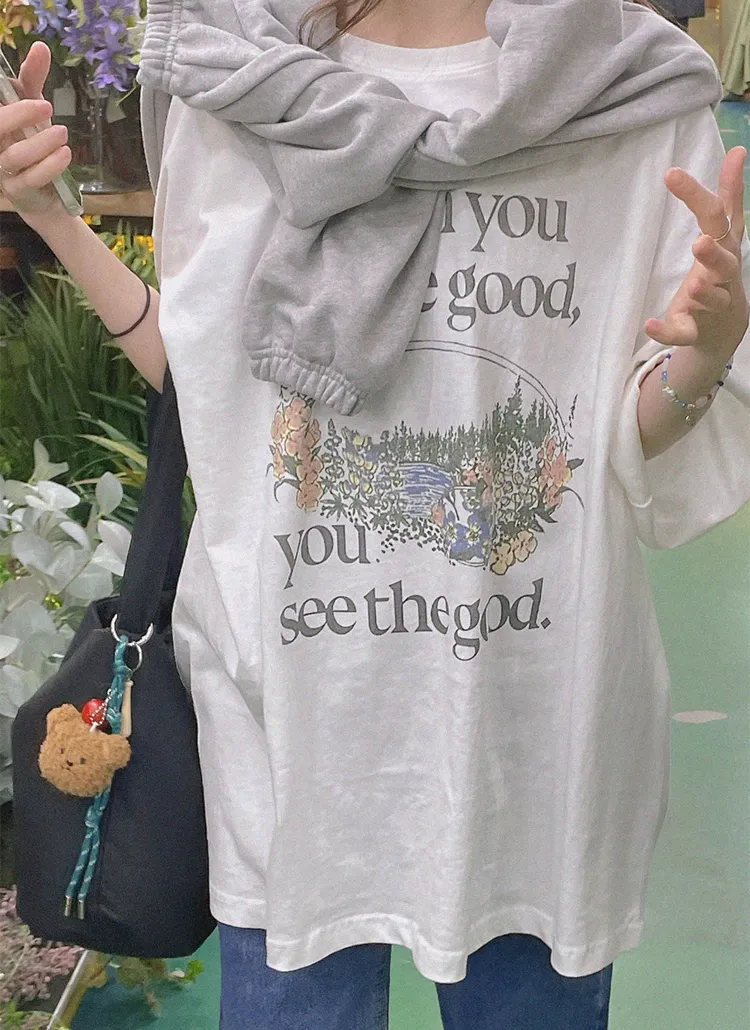 フラワーレタリングボクシー半袖Tシャツ | naturalmind | 詳細画像1