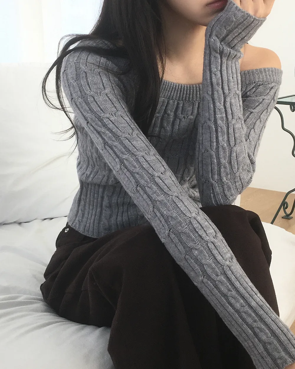 スリムオフショルケーブルニット | WONDERWONDER | 詳細画像1