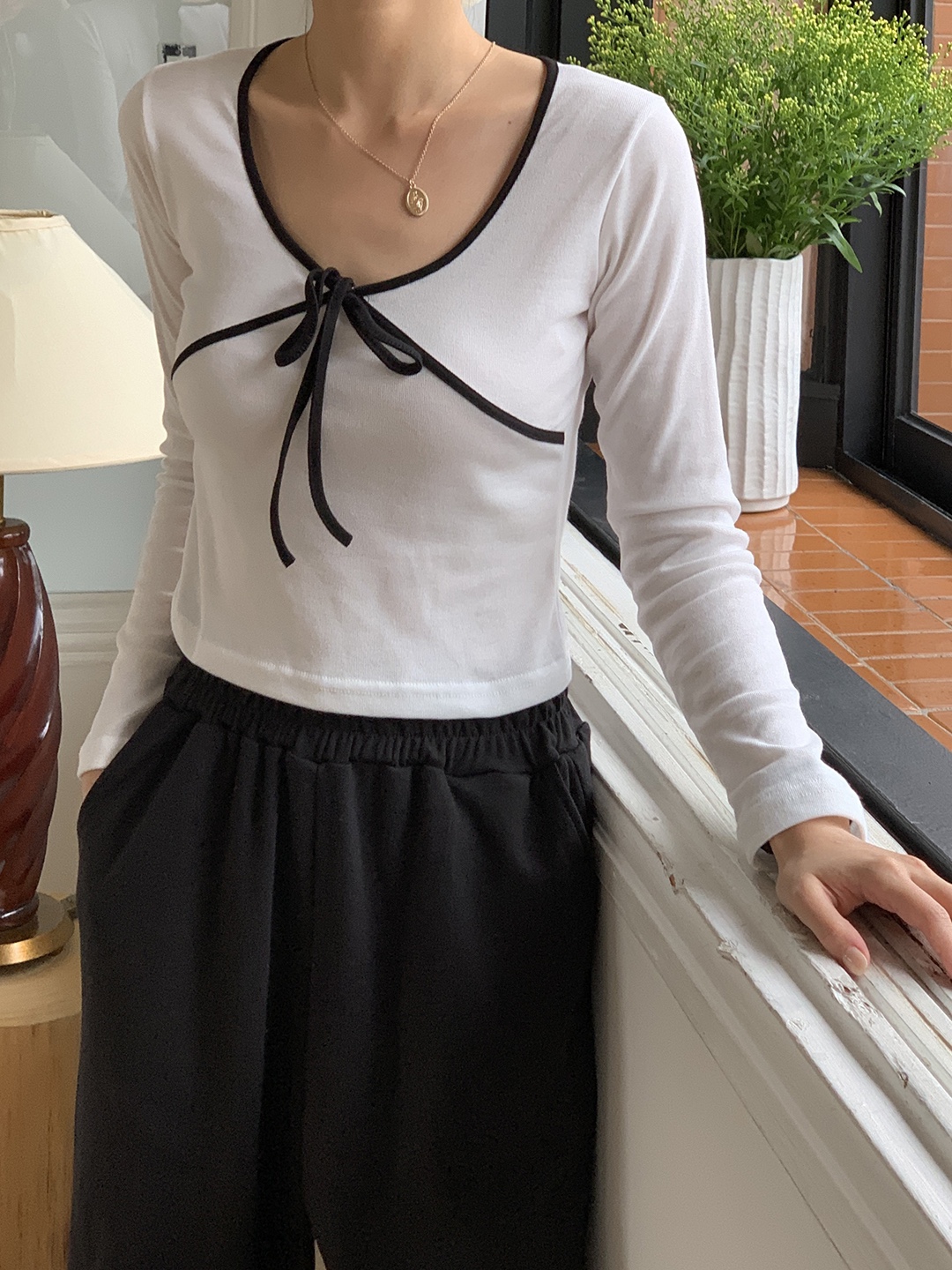 配色リボンクロスVネックTシャツ | 詳細画像13