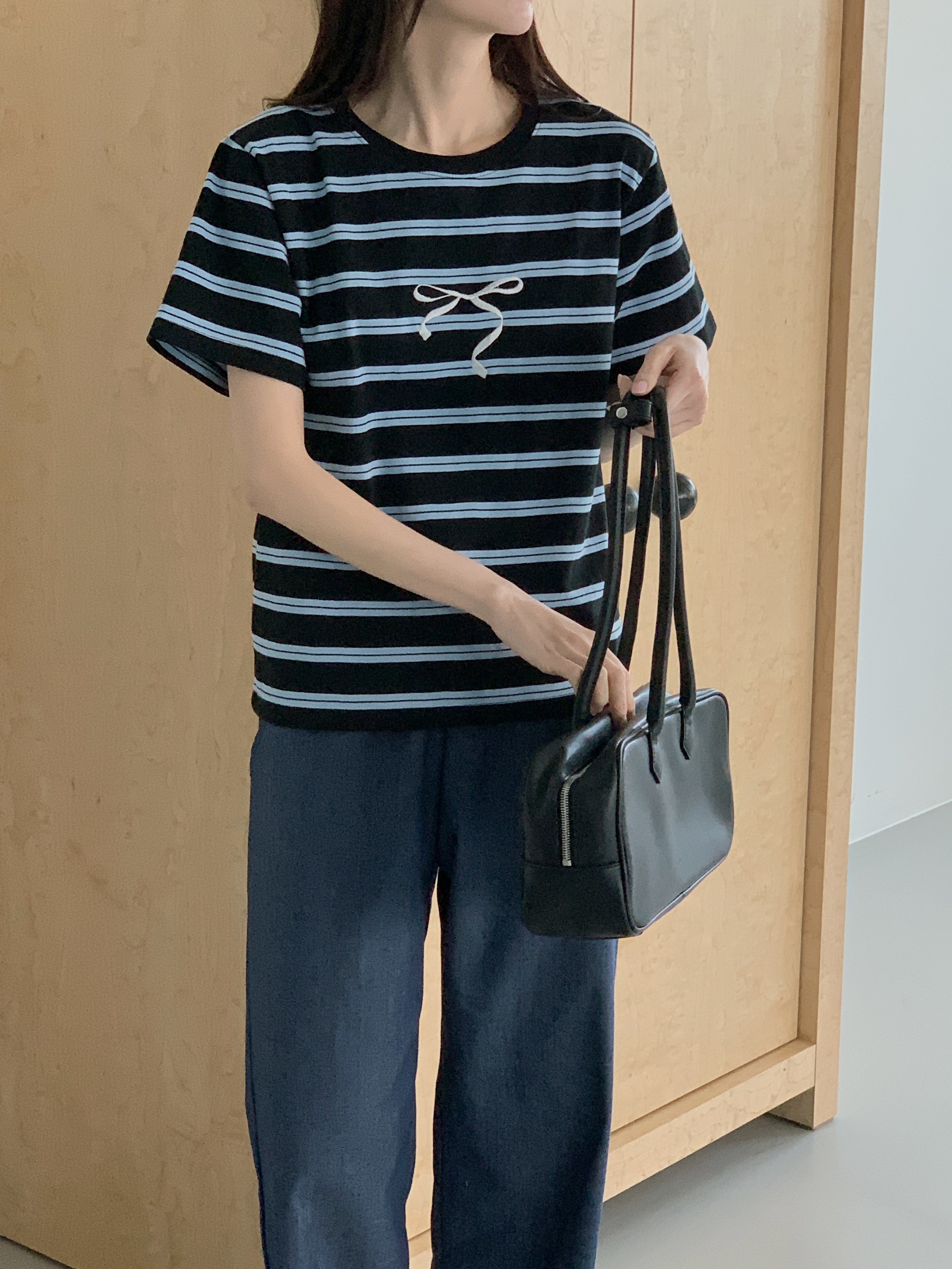 リボン刺繍ダブルボーダー半袖Tシャツ | 詳細画像12