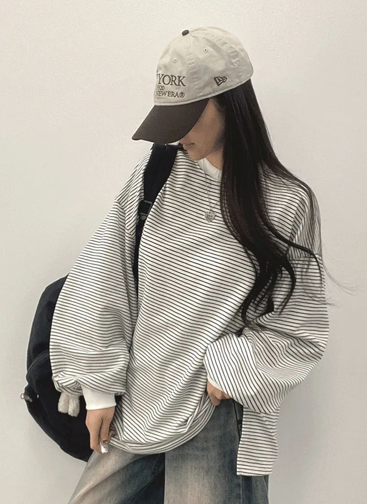オーバーロングボーダーTシャツ | withhuilin | 詳細画像1