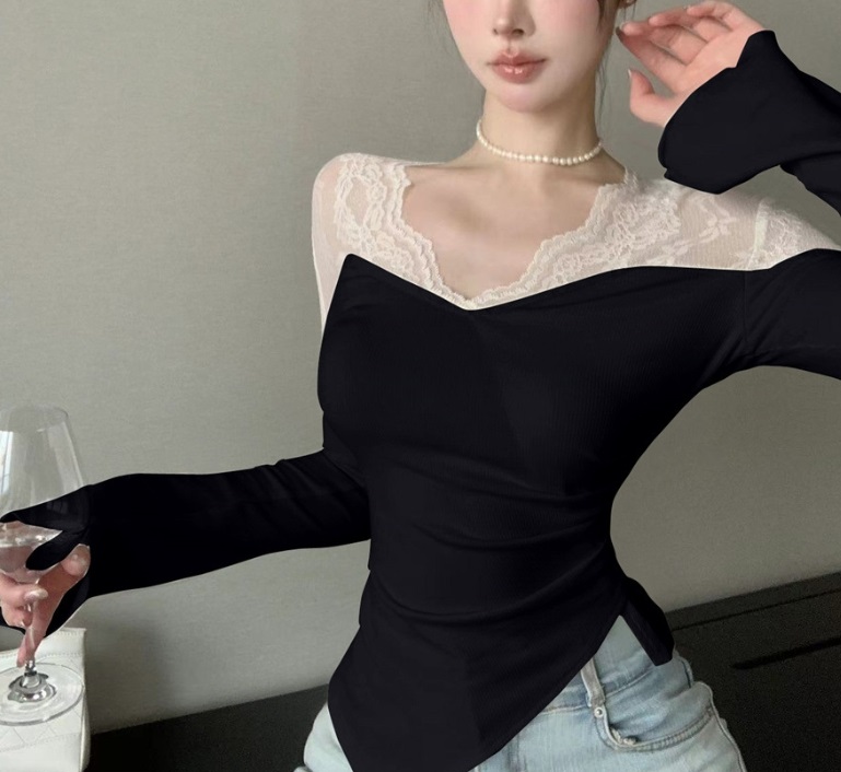 ショルダーレースウェーブVネックスリットTシャツ | 詳細画像15