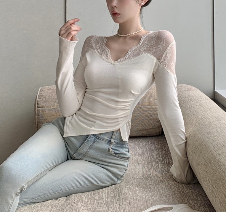 ショルダーレースウェーブVネックスリットTシャツ | 詳細画像12