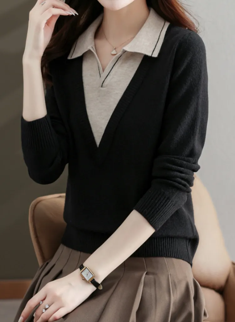 スキッパーレイヤード風ディープVネックニット | KEECHEL | 詳細画像1