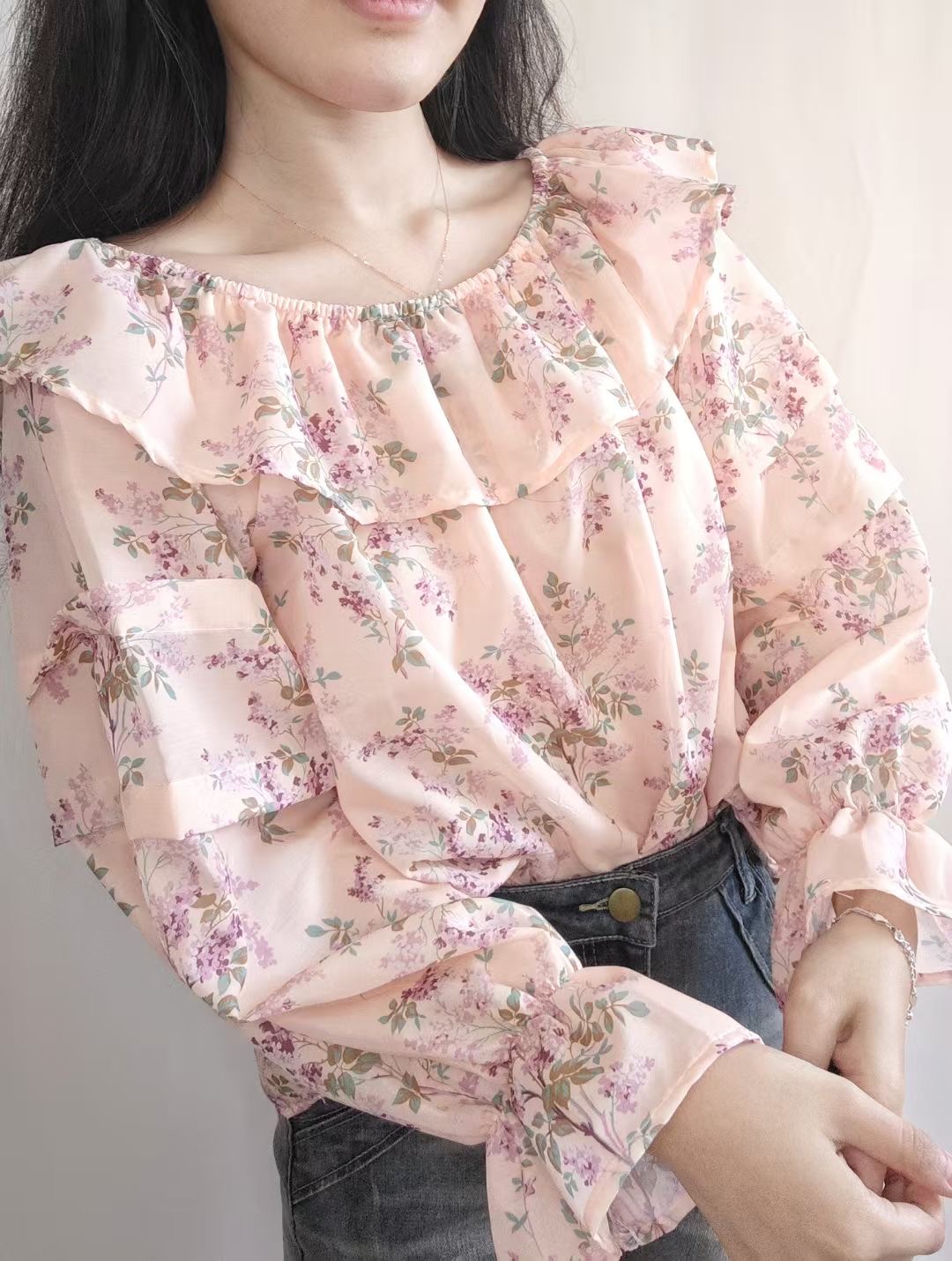2WAYフリル花柄シフォンブラウス | 詳細画像5