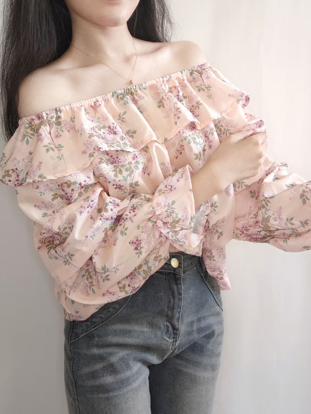 2WAYフリル花柄シフォンブラウス | 詳細画像6