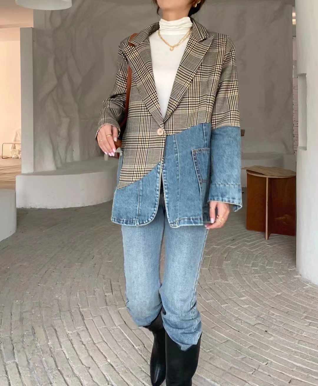 バックボタンデニムドッキングチェックジャケット | 詳細画像2