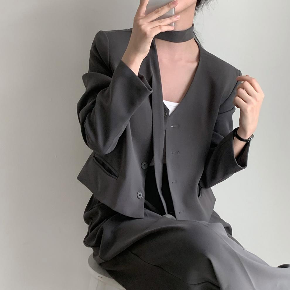 ストラップ付Vネックジャケット&ワイドスラックスSET | 詳細画像3