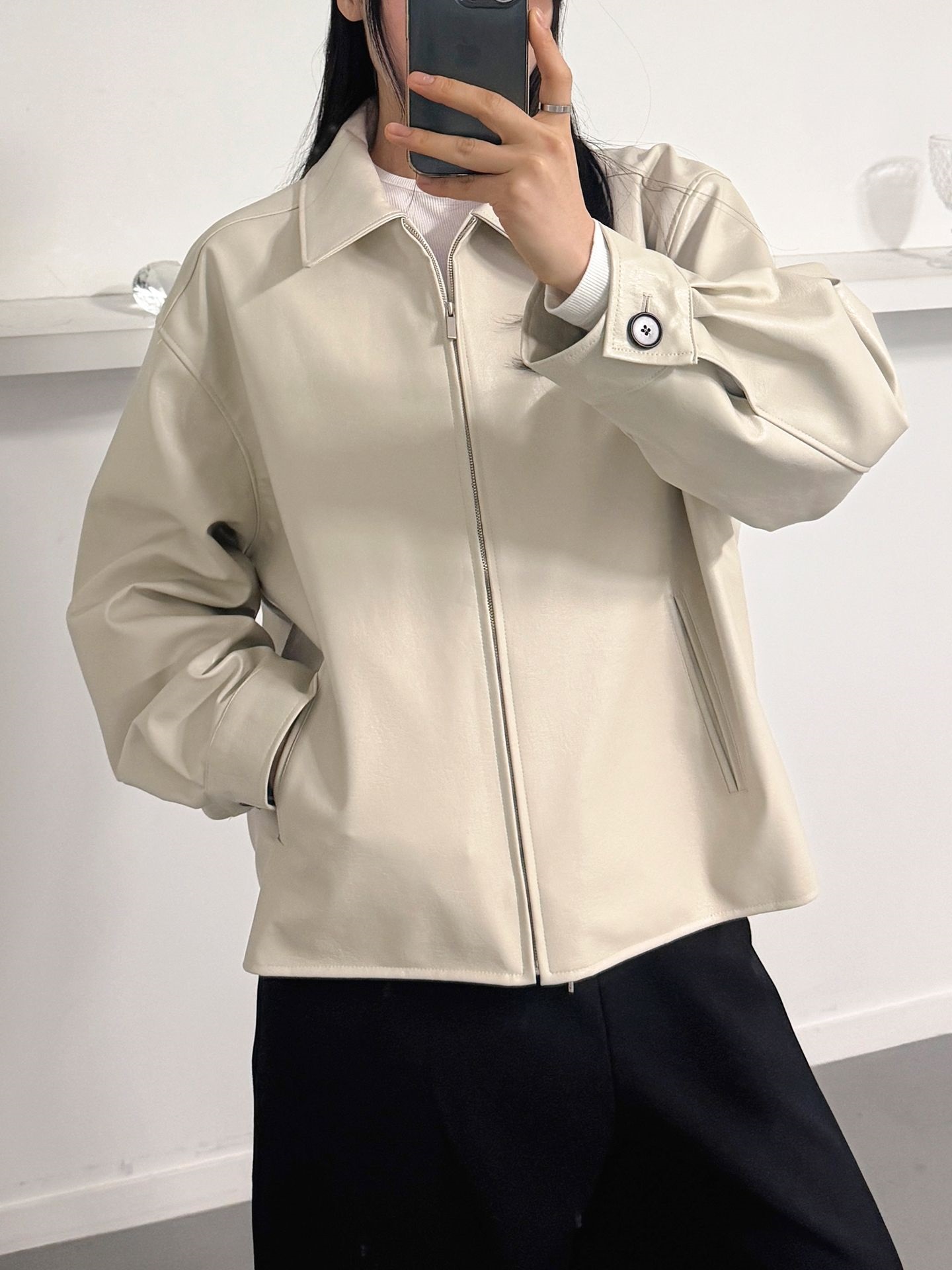 レザー調バックゴムカラージャンパー | 詳細画像5