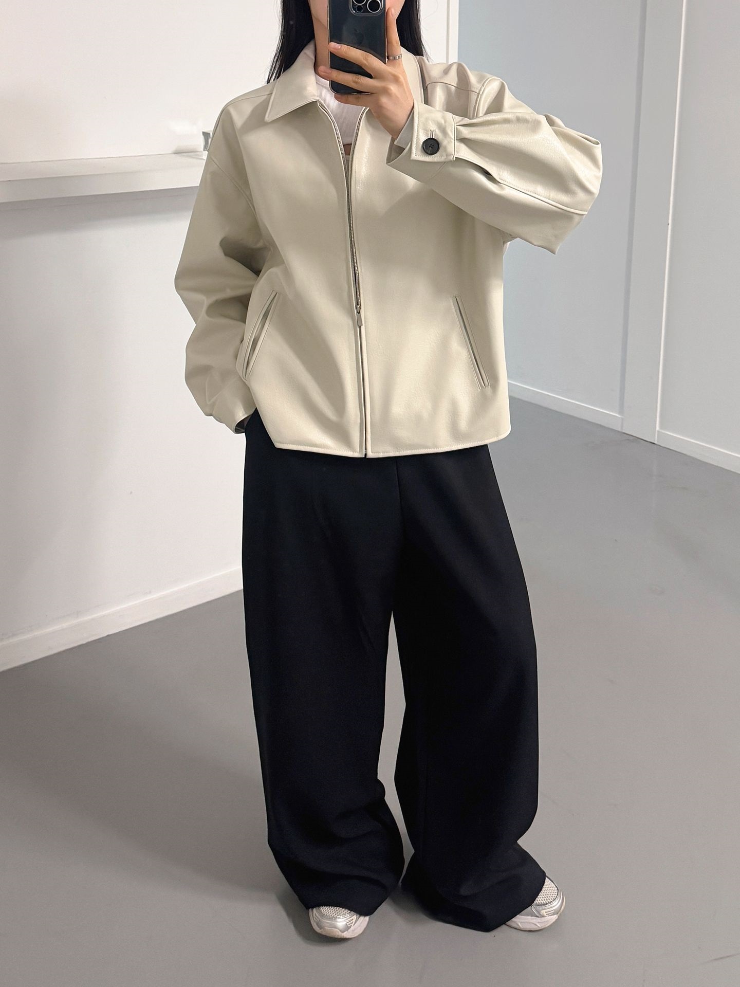 レザー調バックゴムカラージャンパー | 詳細画像6