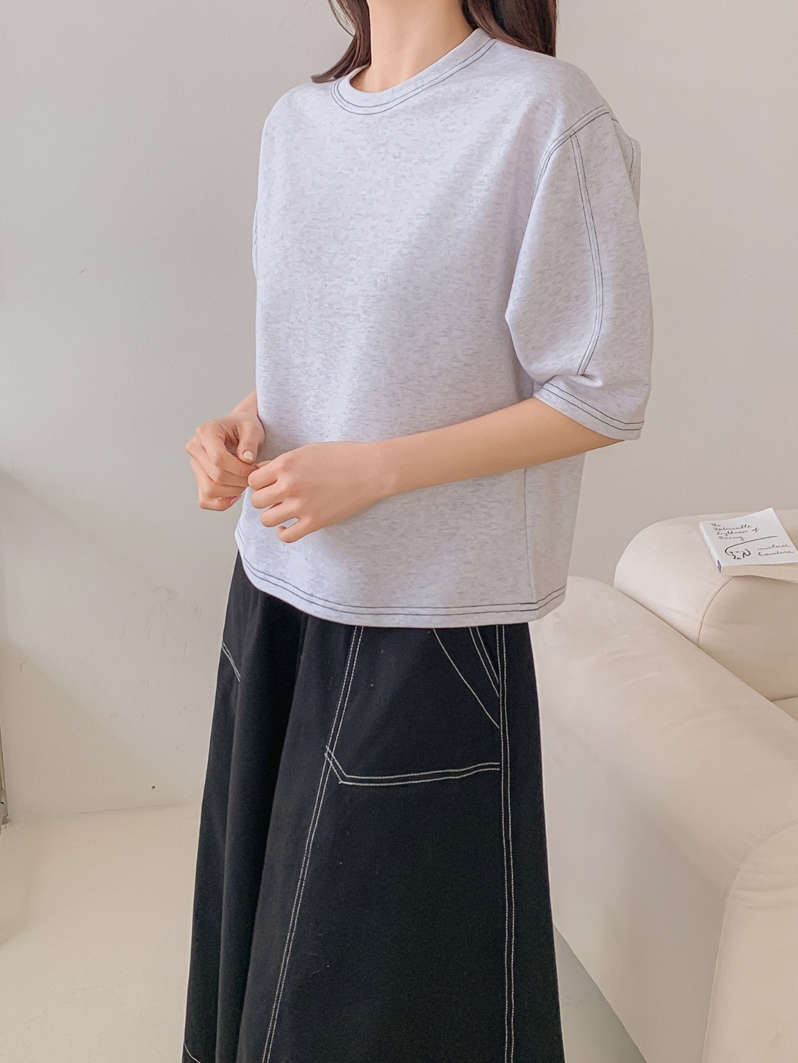 配色ステッチハーフスリーブTシャツ | 詳細画像2