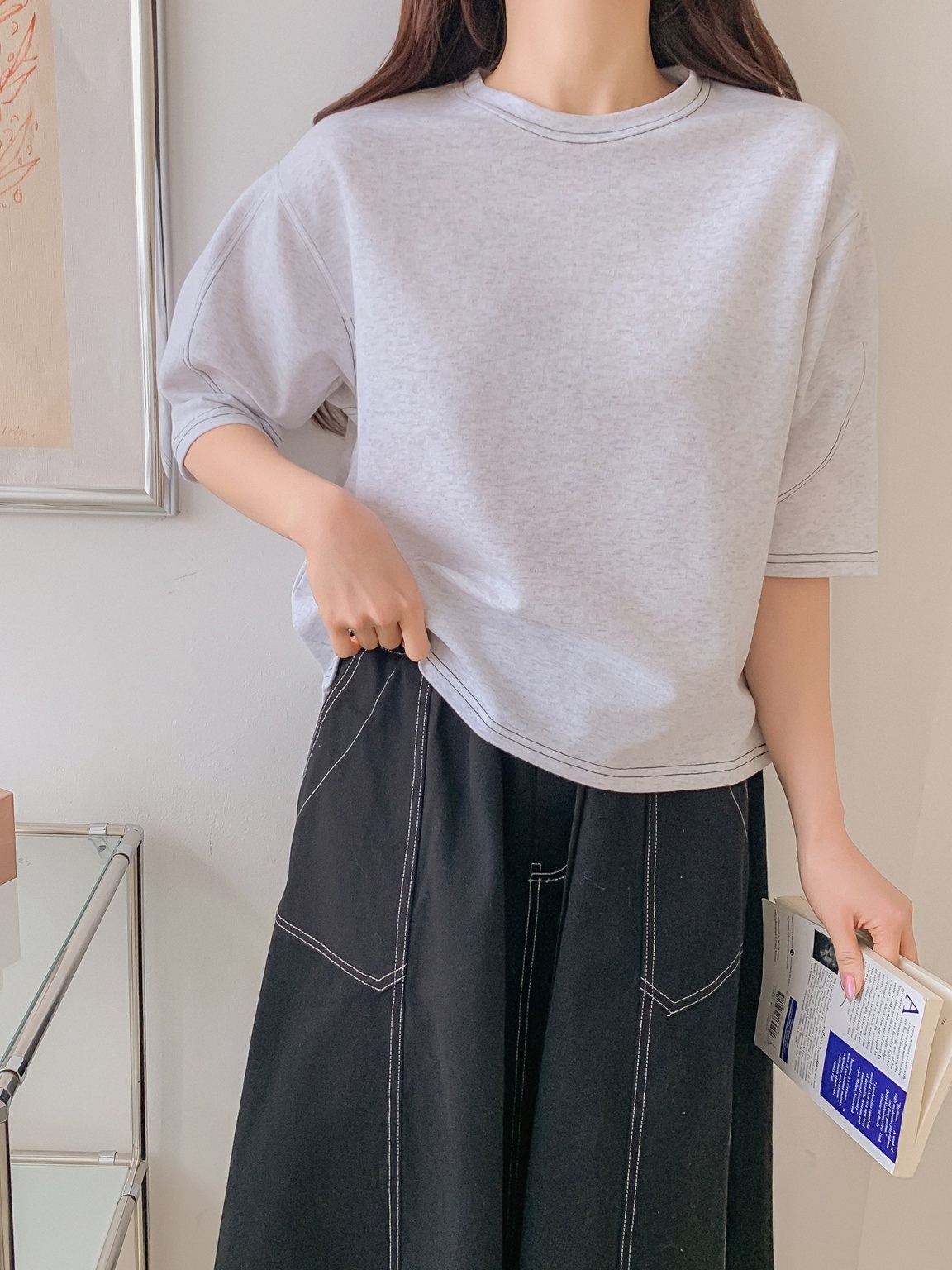 配色ステッチハーフスリーブTシャツ | 詳細画像4