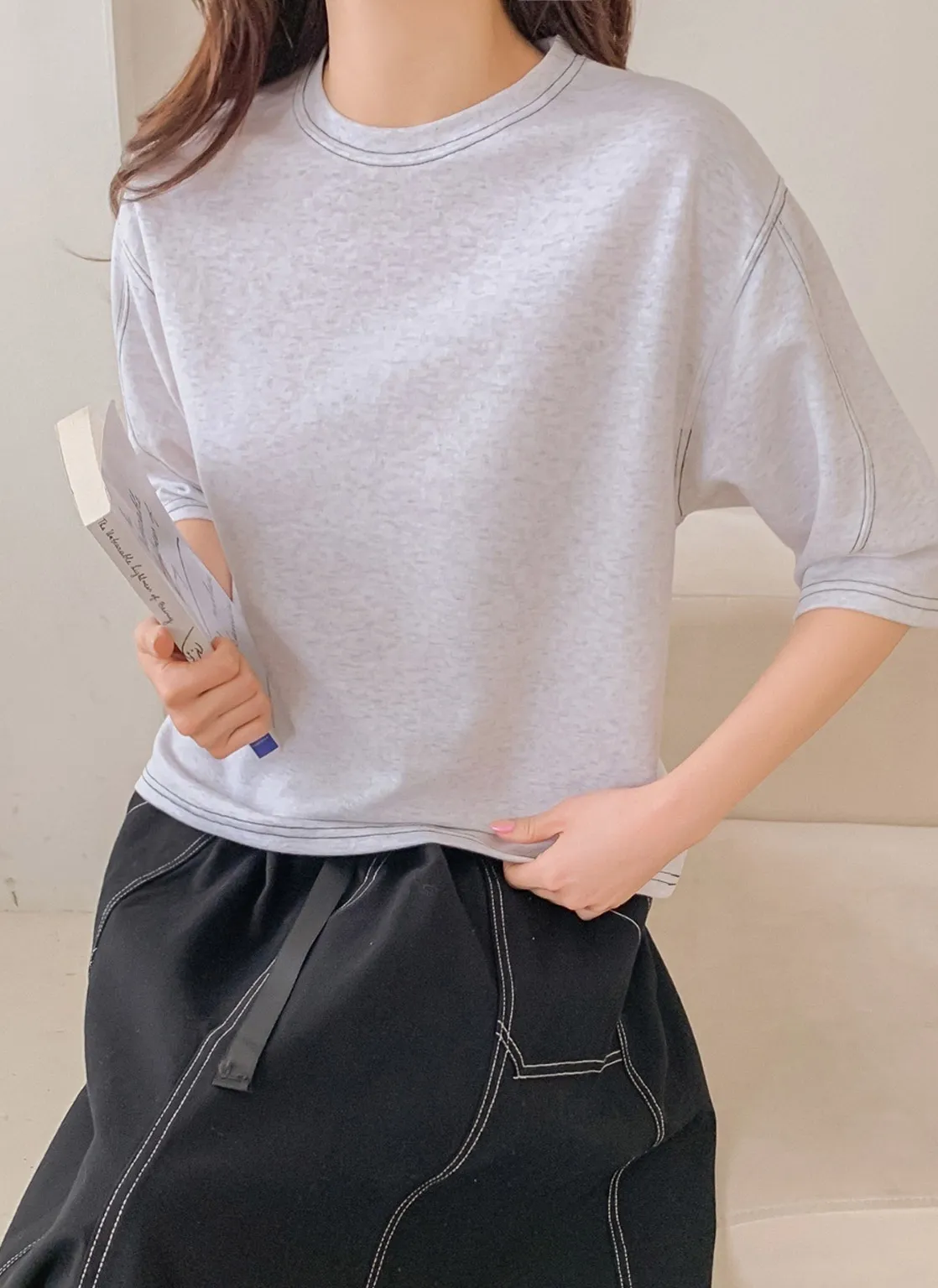 配色ステッチハーフスリーブTシャツ | 詳細画像1