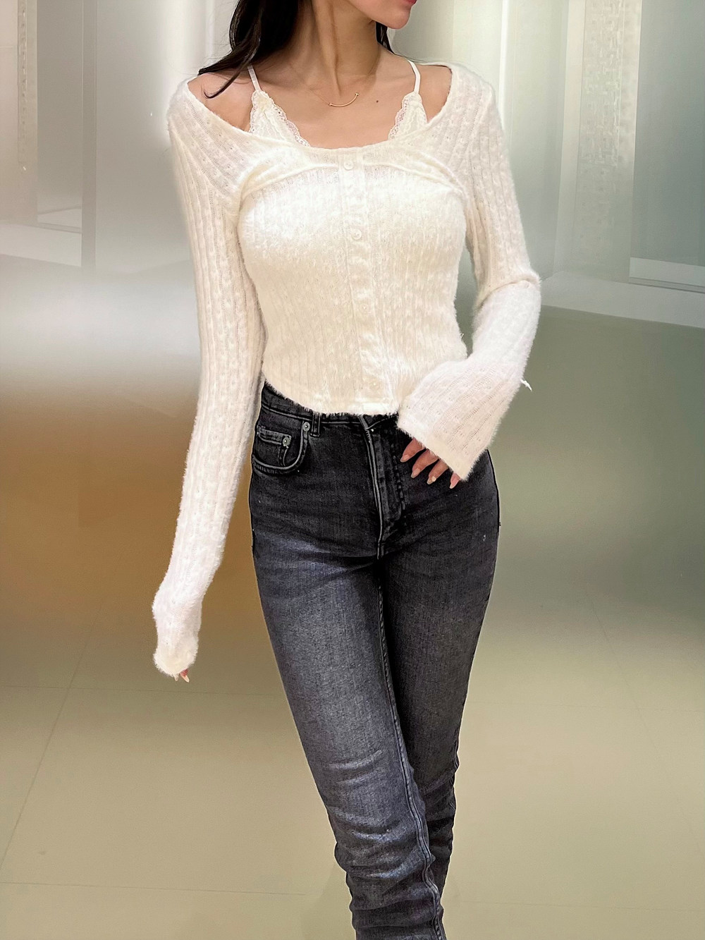 2WAY起毛レースキャミパンチングTシャツ | 詳細画像12