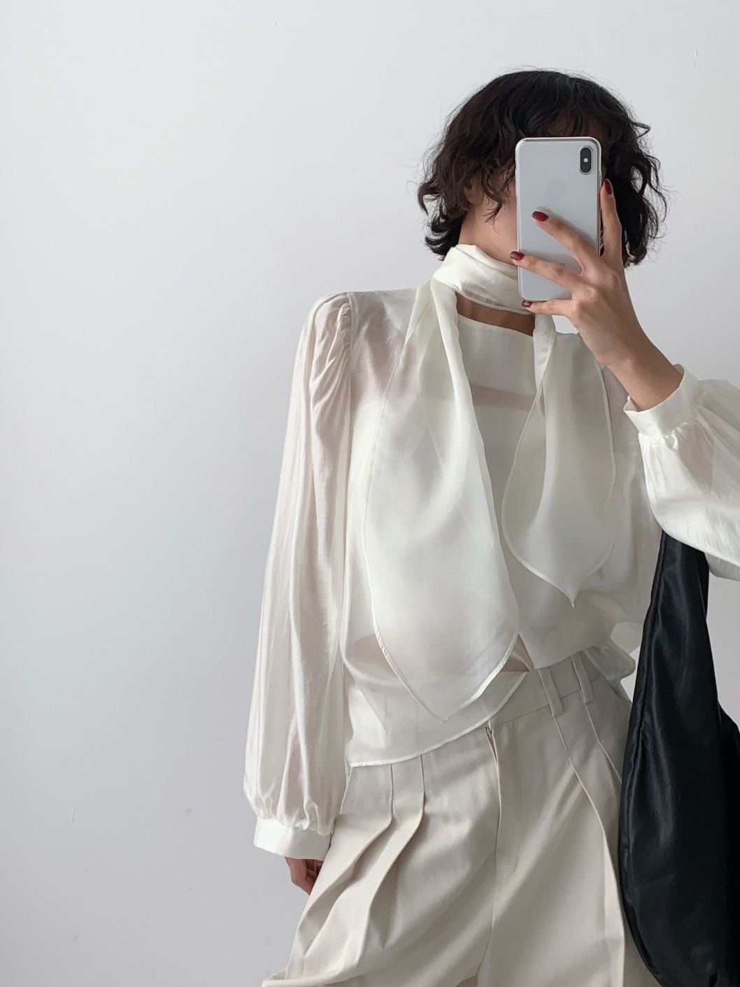 スカーフ付シルキーシアーパフブラウス | 詳細画像14