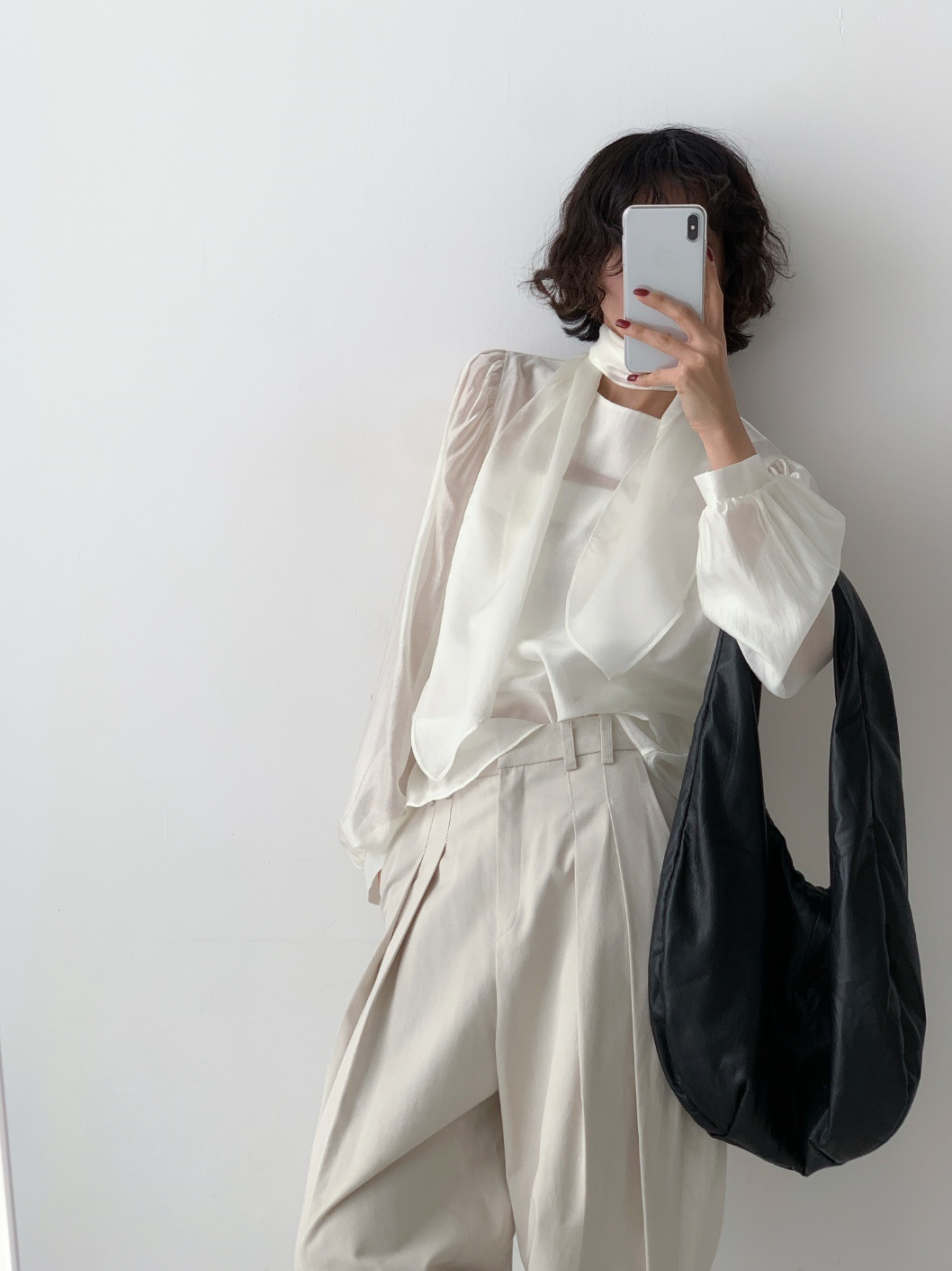 スカーフ付シルキーシアーパフブラウス | 詳細画像15