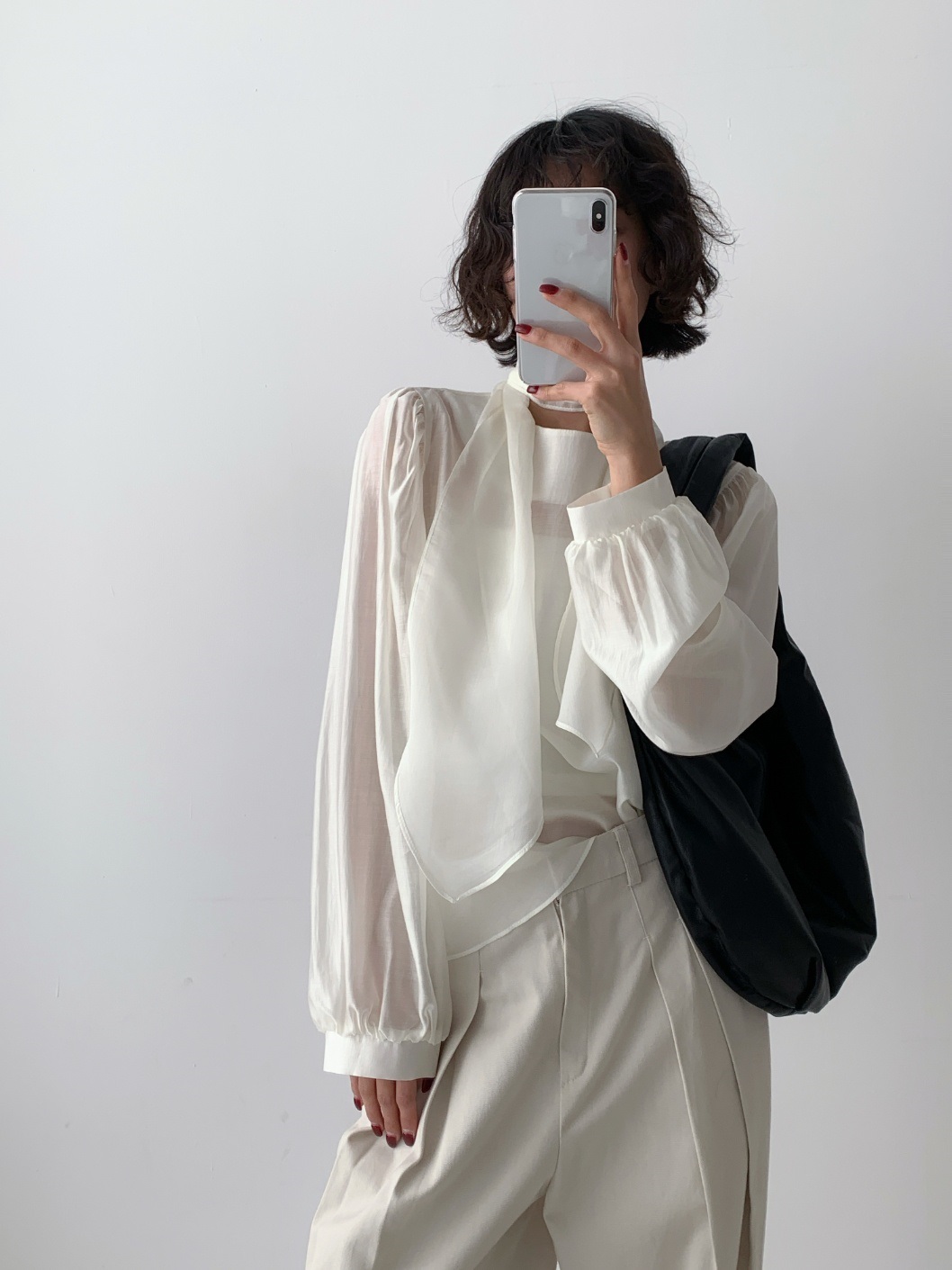 スカーフ付シルキーシアーパフブラウス | 詳細画像16