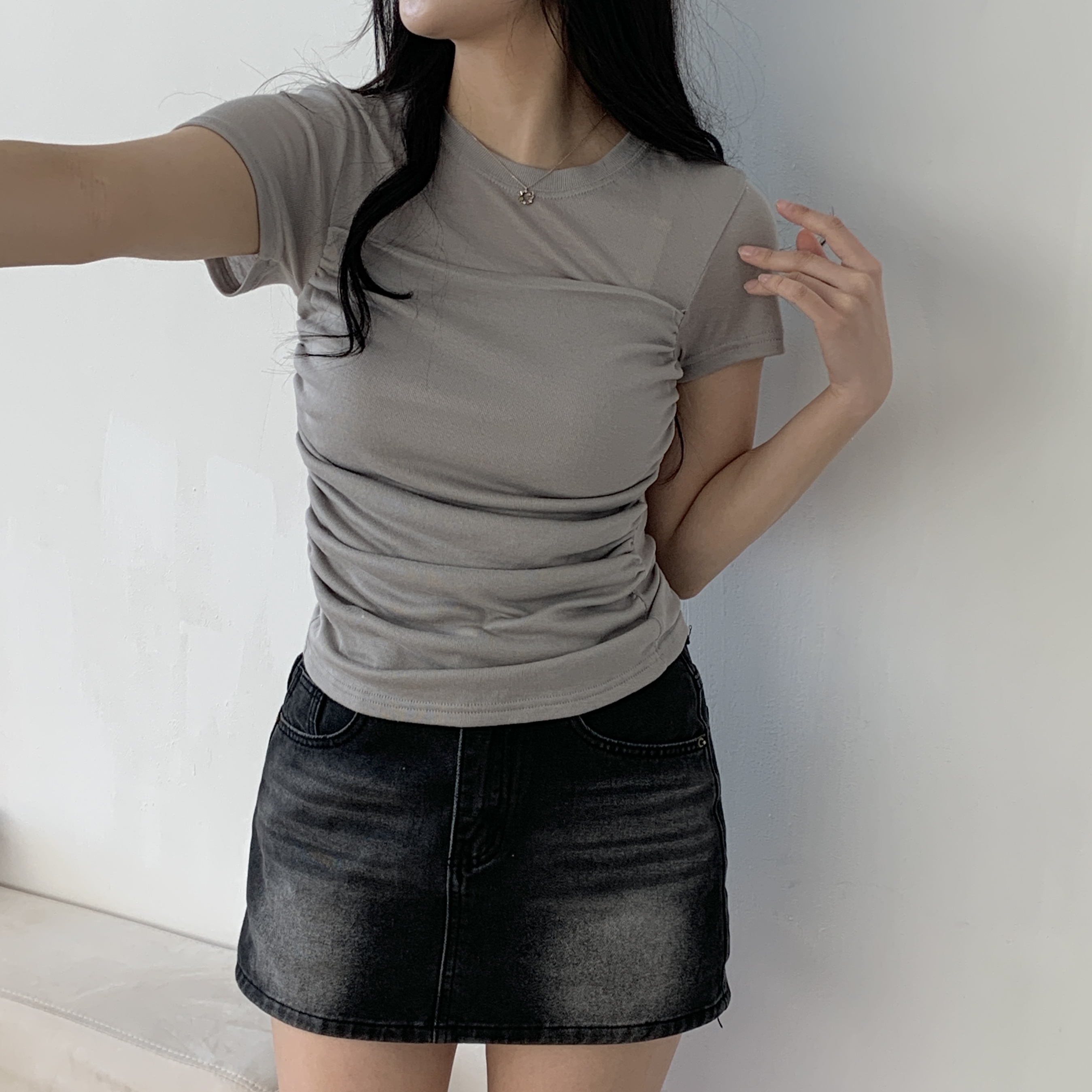 レイヤード風シャーリング半袖Tシャツ | 詳細画像8