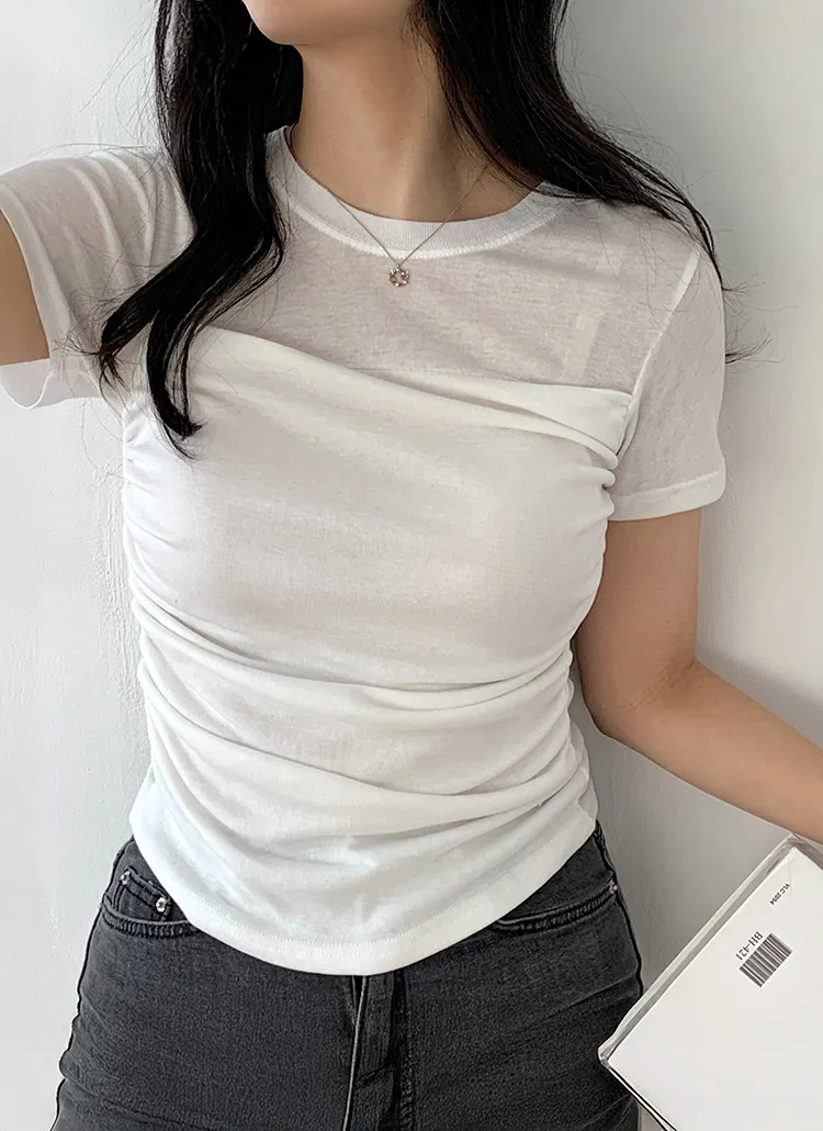 レイヤード風シャーリング半袖Tシャツ | 詳細画像1