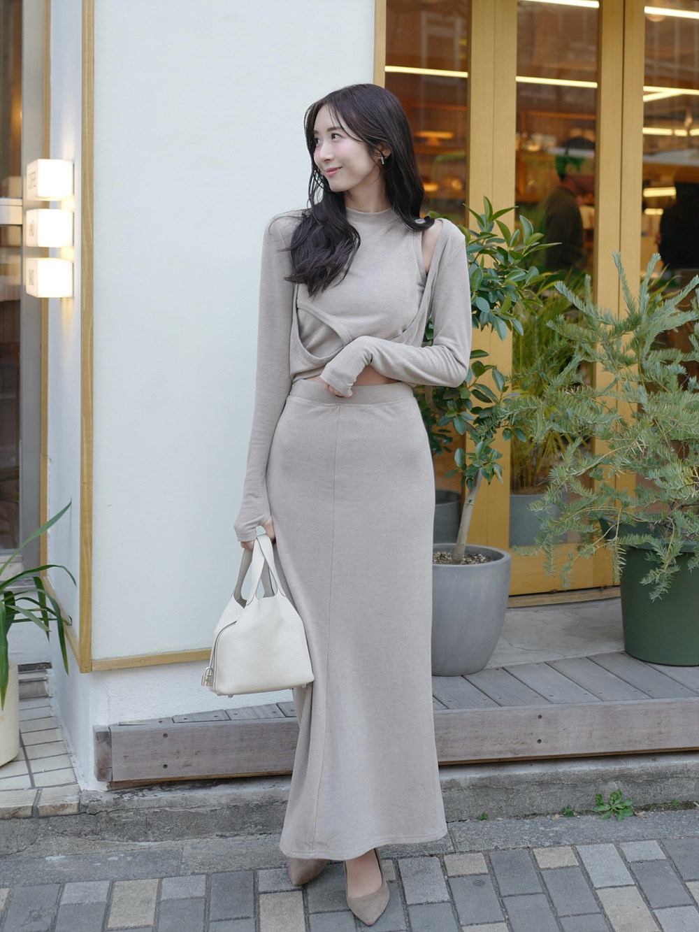 ハーフネックボレロTシャツ&マキシスカートSET | 詳細画像2