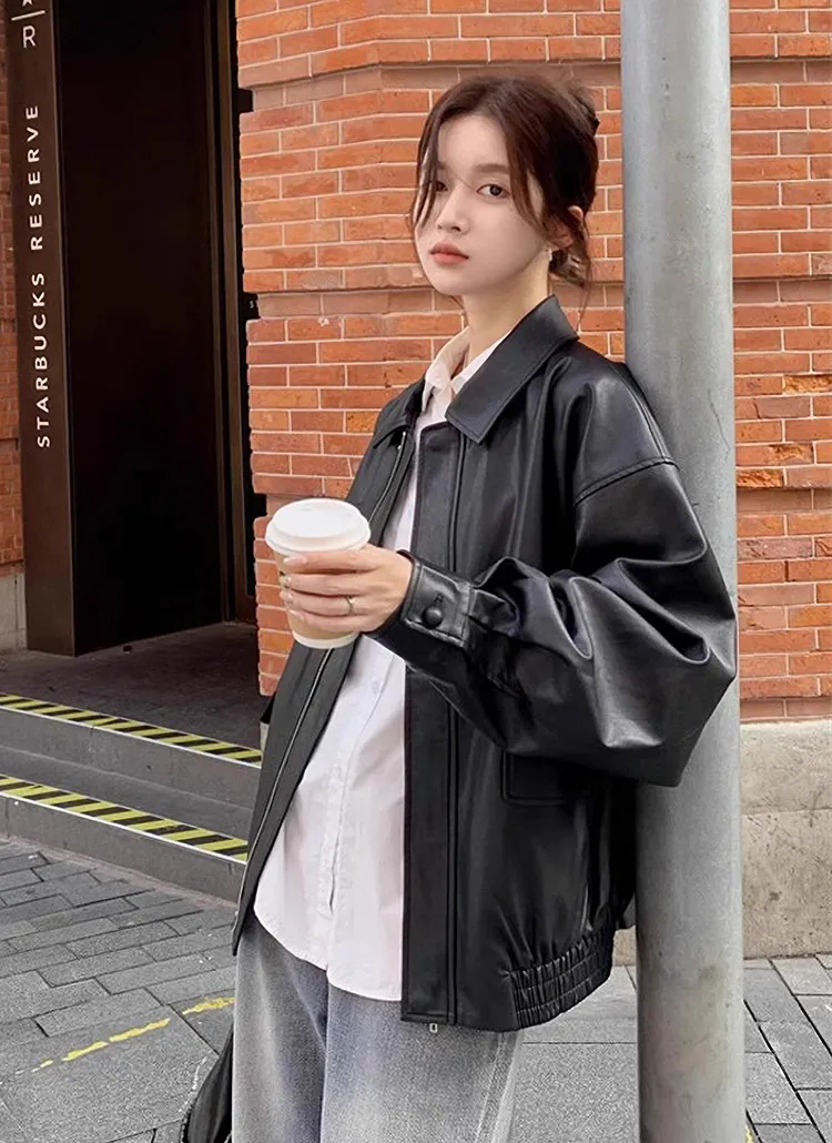 レザー調カラーゴムヘムジャンパー | 詳細画像1