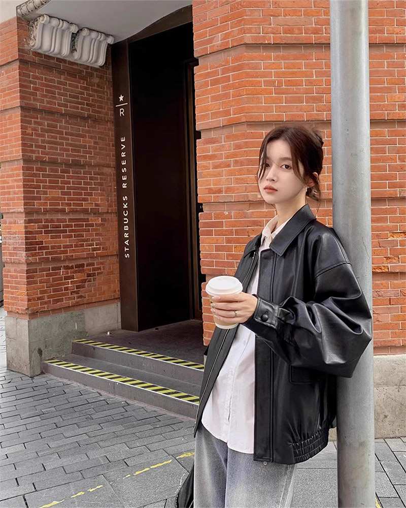 レザー調カラーゴムヘムジャンパー | 詳細画像2