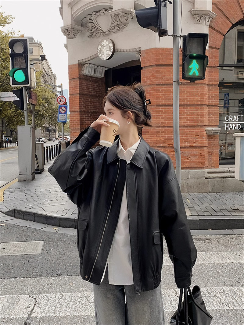 レザー調カラーゴムヘムジャンパー | 詳細画像3