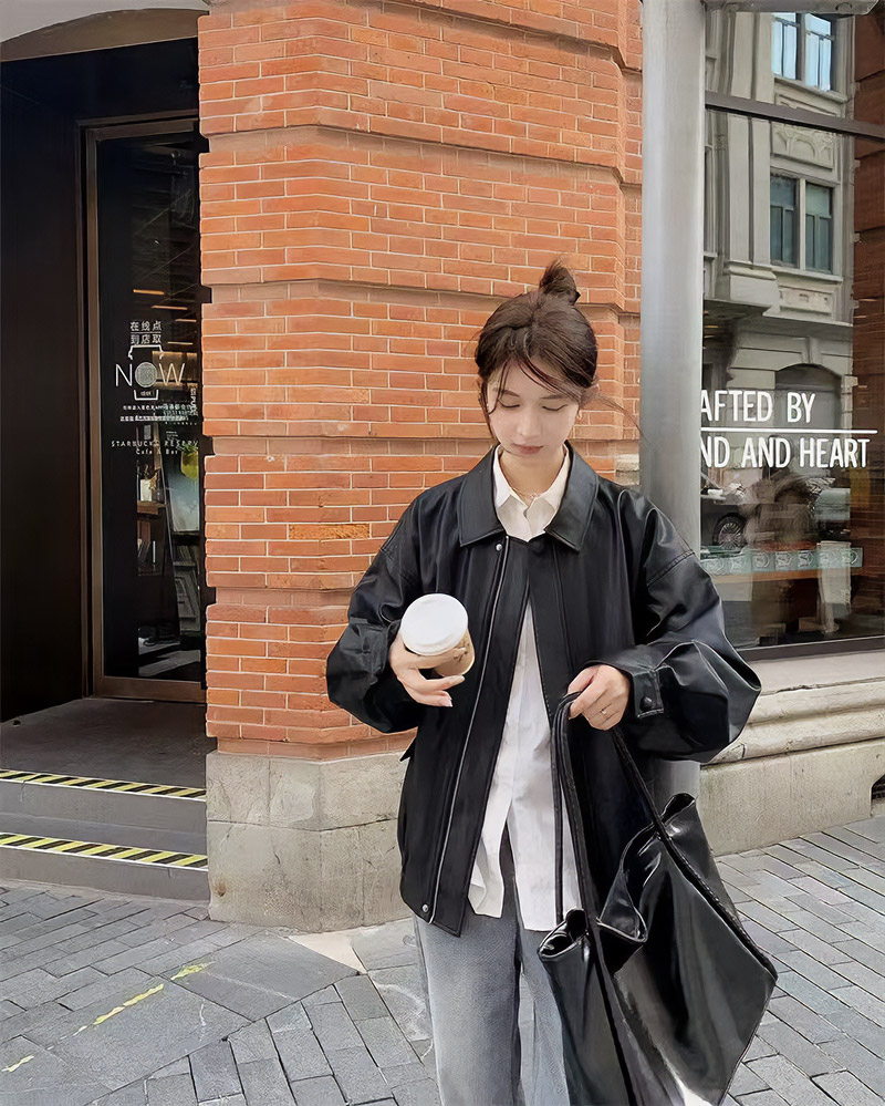 レザー調カラーゴムヘムジャンパー | 詳細画像4