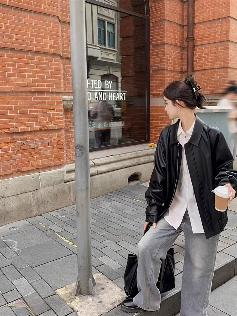 レザー調カラーゴムヘムジャンパー | 詳細画像5