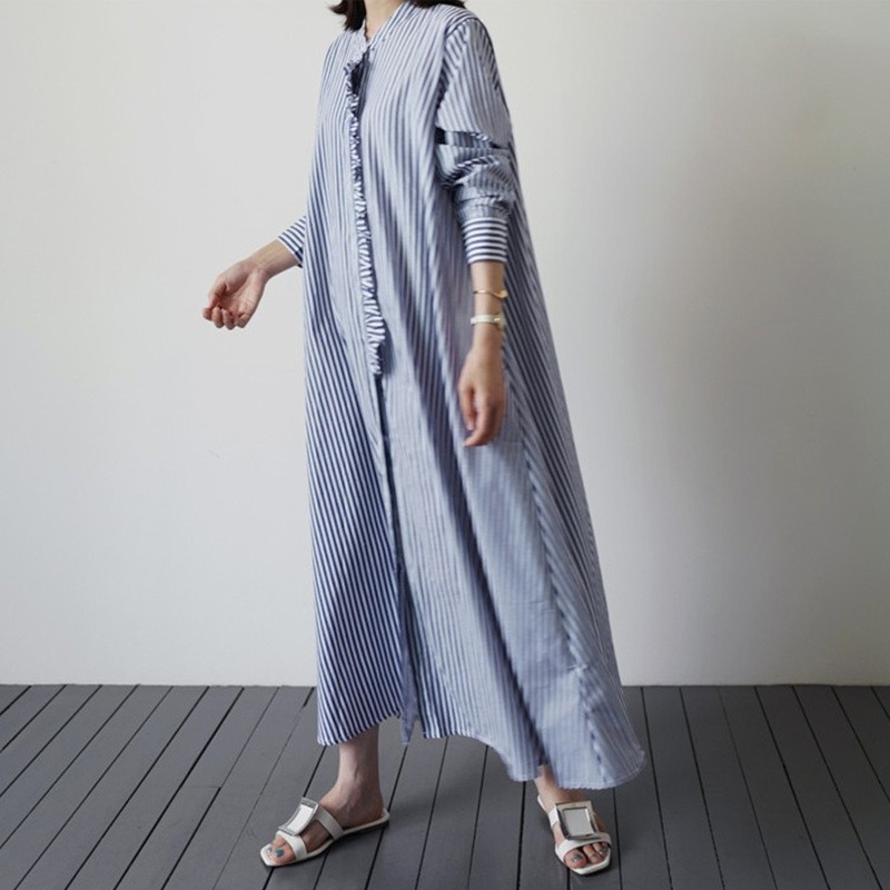 フリルストライプバンドカラーシャツワンピース | 詳細画像3