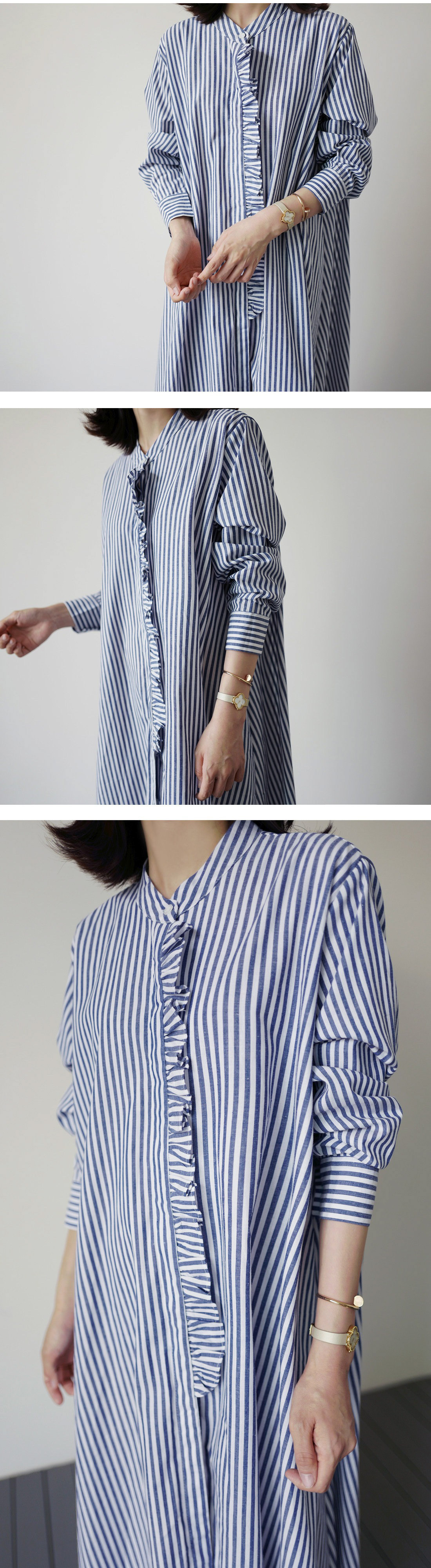 フリルストライプバンドカラーシャツワンピース | 詳細画像6