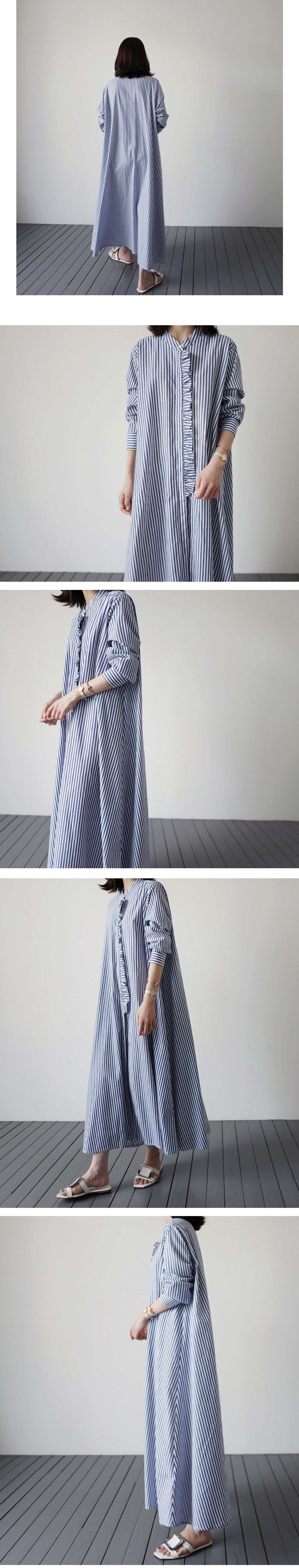 フリルストライプバンドカラーシャツワンピース | 詳細画像7