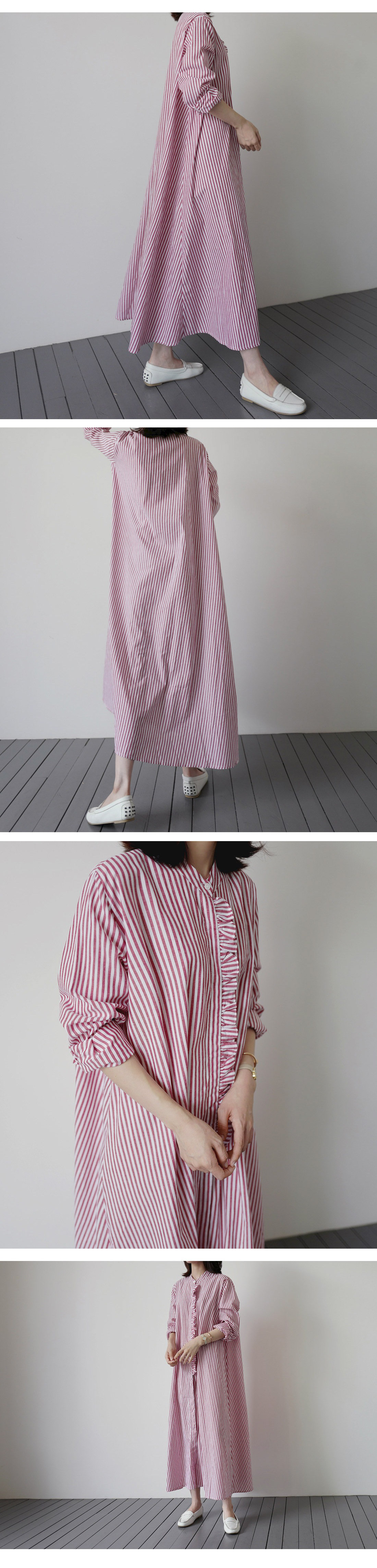 フリルストライプバンドカラーシャツワンピース | 詳細画像8