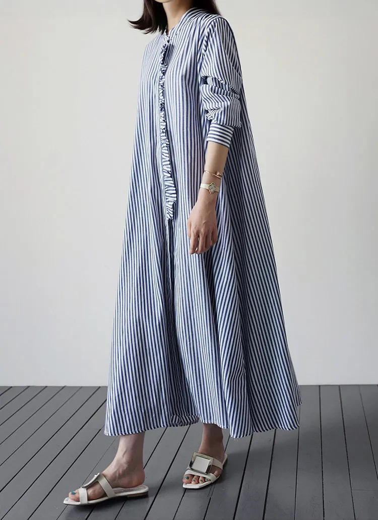 フリルストライプバンドカラーシャツワンピース | 詳細画像1