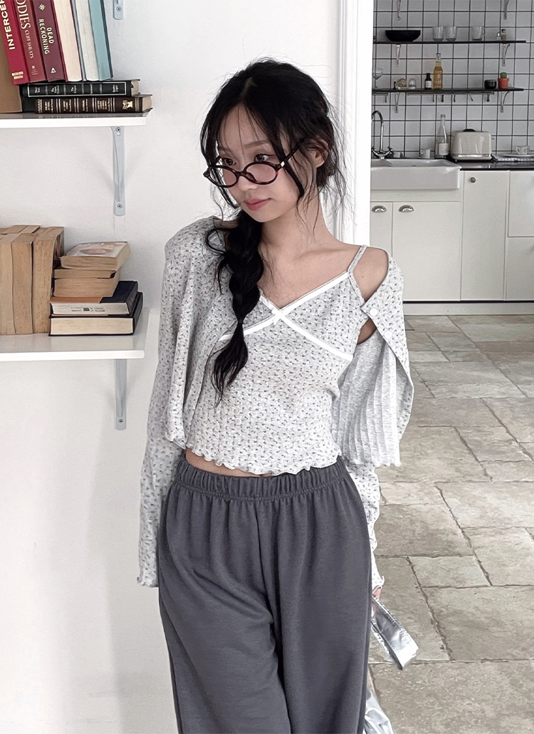 小花柄レースリブキャミソール&カーディガンSET | レディース