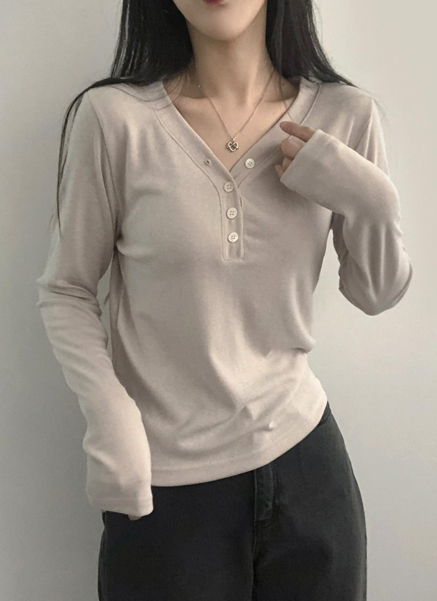 ハーフボタンVネック長袖Tシャツ | レディースファッション通販 - DHOLIC