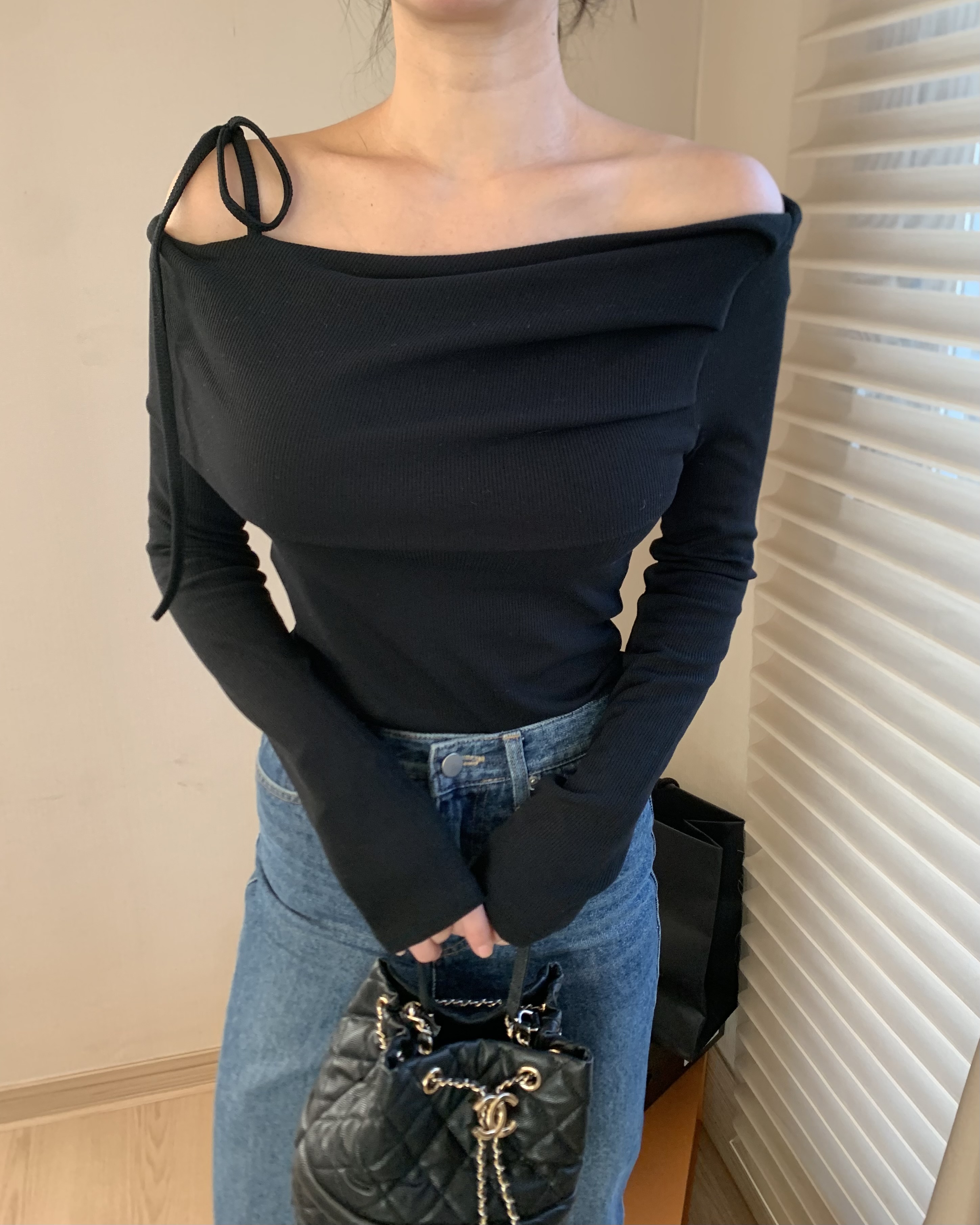 アシメリボンオフショルリブTシャツ | 詳細画像4