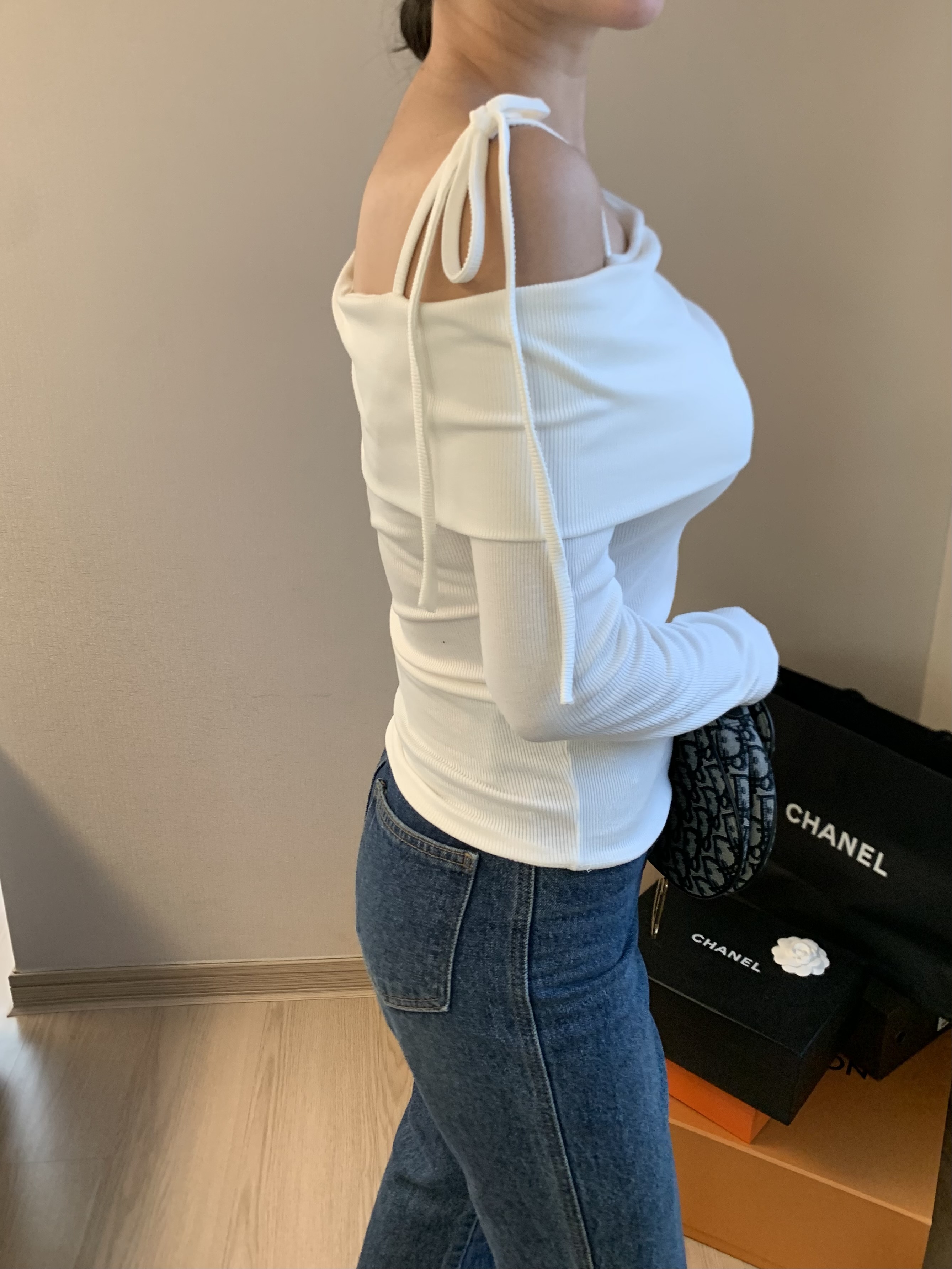 アシメリボンオフショルリブTシャツ | 詳細画像9