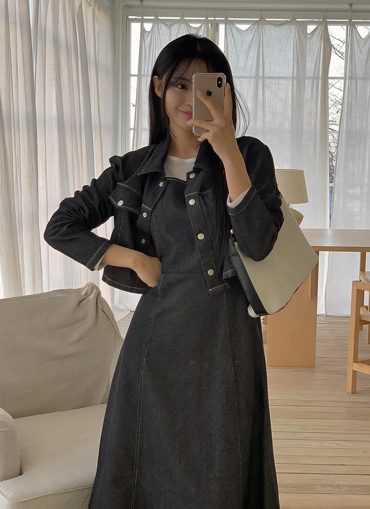 ステッチデニムビスチェワンピース&デニムジャケットSET | レディース