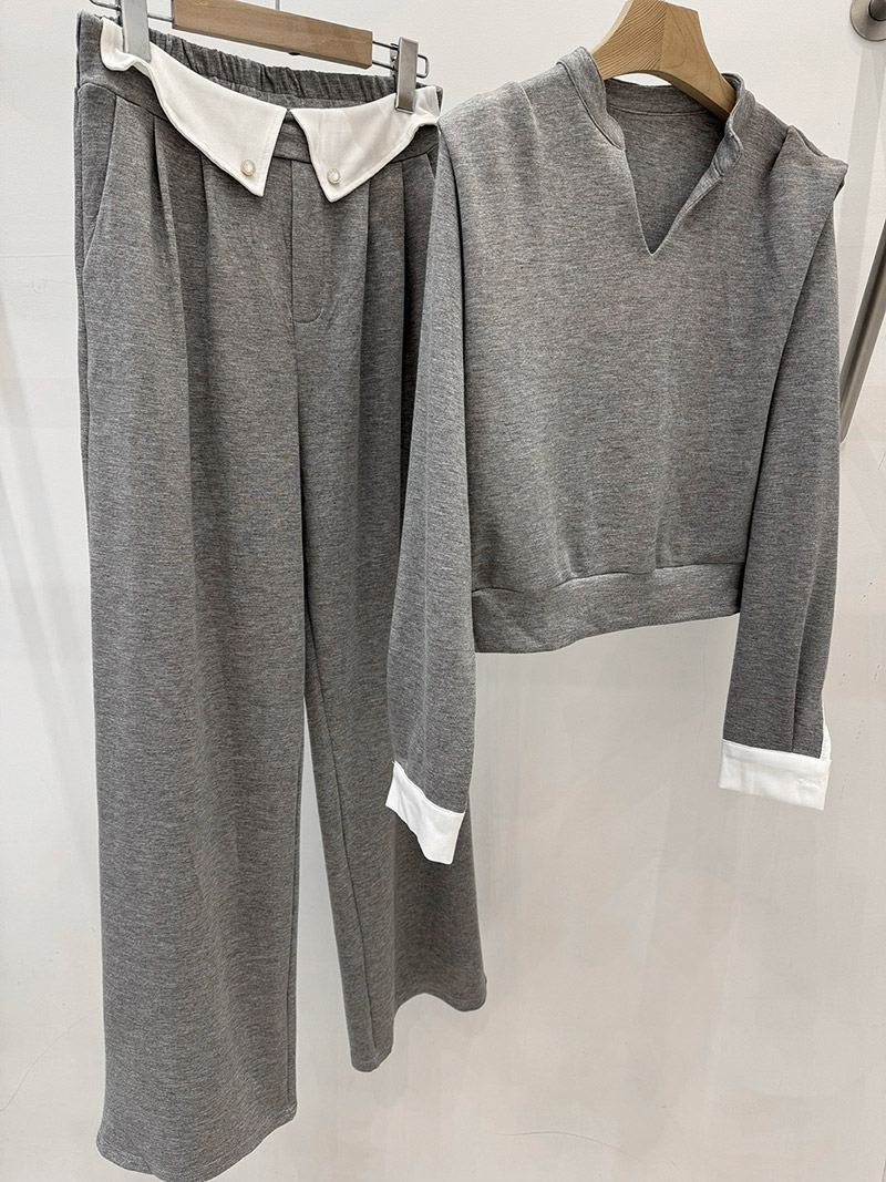 シャツレイヤード風スキッパータックスウェット&パンツSET | 詳細画像9