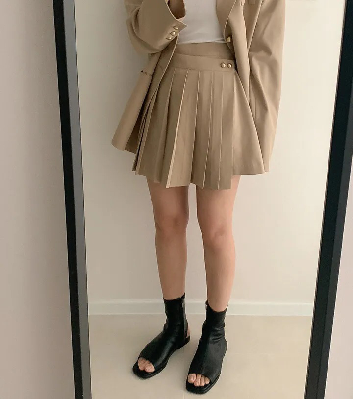 ゴールドボタンジャケット&パンツ裏地ラッププリーツスカートSET | 詳細画像4