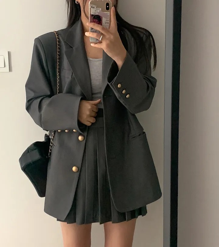 ゴールドボタンジャケット&パンツ裏地ラッププリーツスカートSET | 詳細画像7