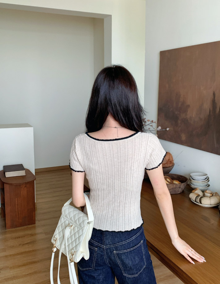 配色リボンUネック半袖シアーニット | 詳細画像6