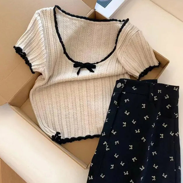 配色リボンUネック半袖シアーニット | 詳細画像9