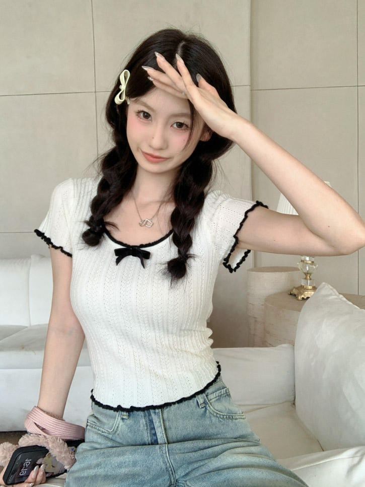 配色リボンUネック半袖シアーニット | 詳細画像10