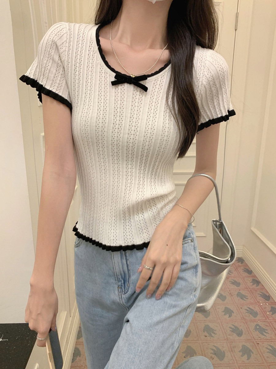 配色リボンUネック半袖シアーニット | 詳細画像11